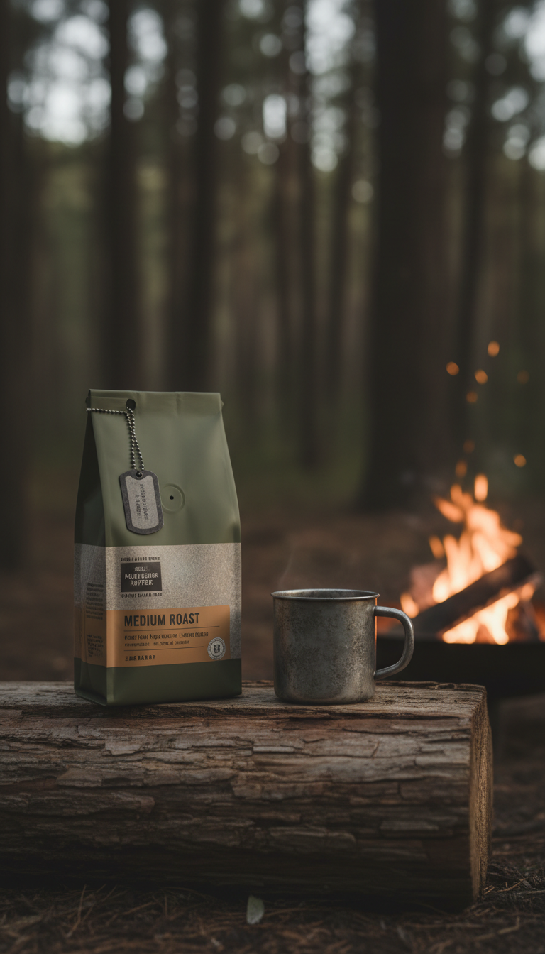 Medium Roast Ground Coffee In Matte Military Bag
